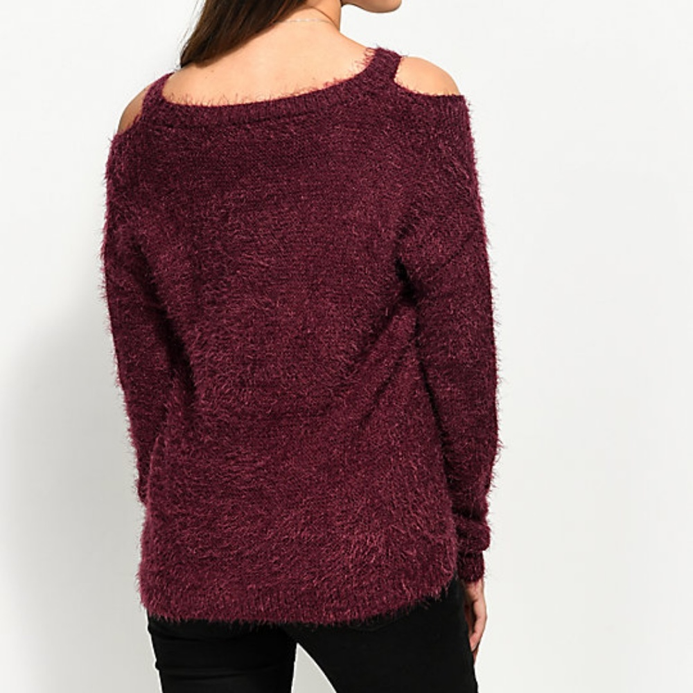 Almost Famous Bea Fuzzy Trending Burgundy Sweater - Picture 3 of 6
